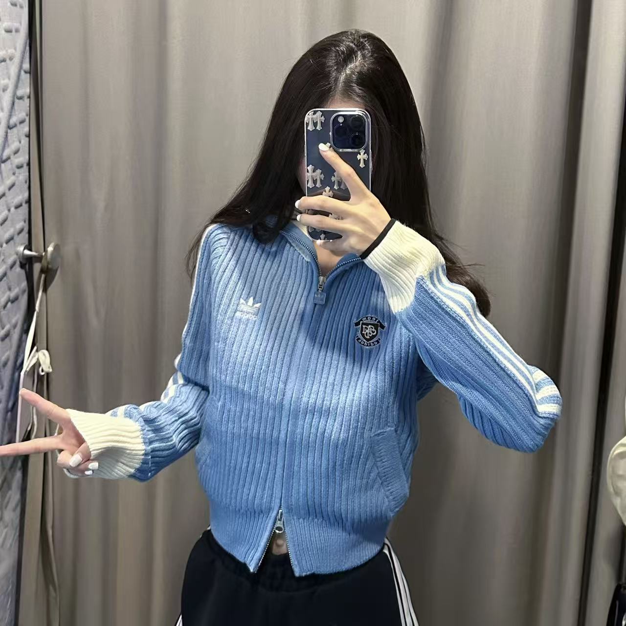 adidas三叶草TEAM FULLZIP全开襟运动修身针织衫KF0718KF0719 S