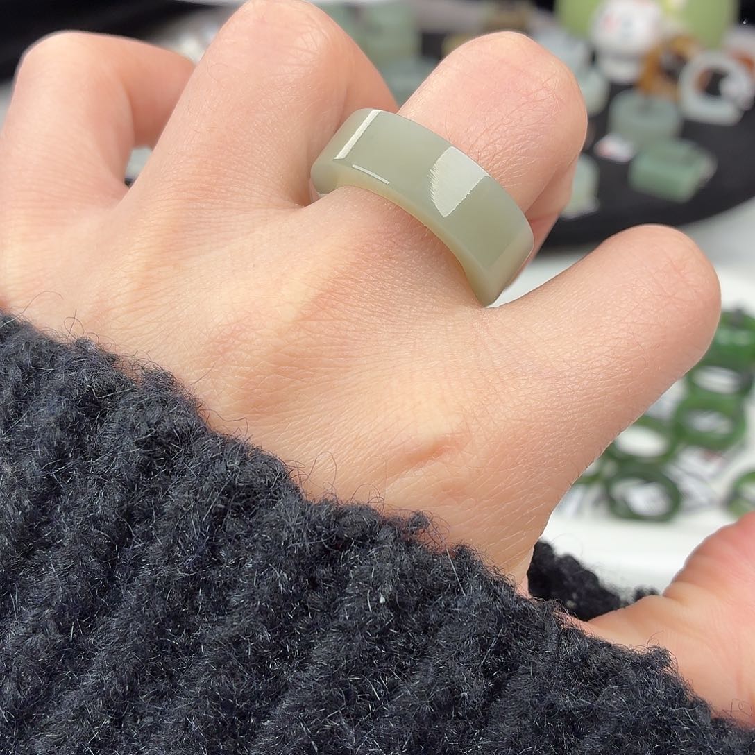 和田玉未镶嵌戒指S124奶蓝直切18.7