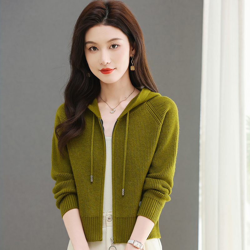 女常规款短款衫毛衣洋气连帽厚款韩版针织常规春秋长袖时尚休闲
