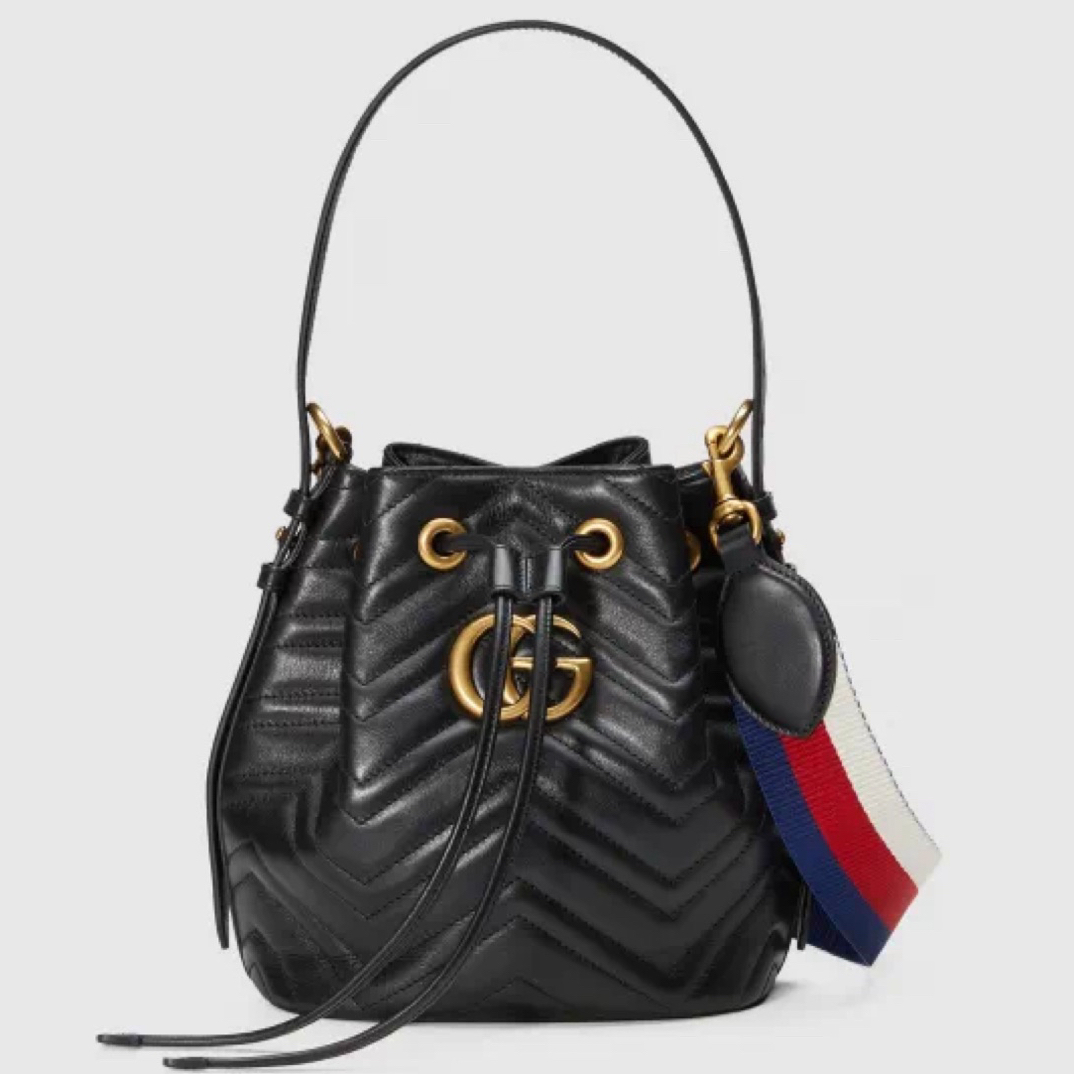 99新 GUCCI/古驰 G15-9 黑色马蒙水桶包21*22*11cm