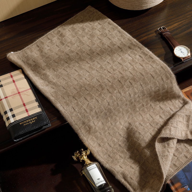 100%山羊绒配饰男士方块针织脖套冬季户外保暖格子70克秋冬编织