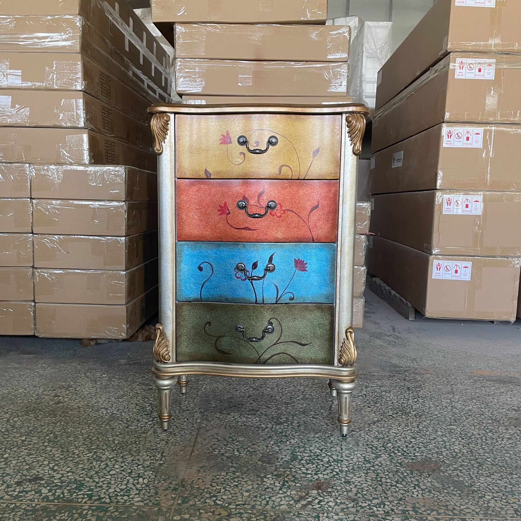 65*40*102美式欧式复古彩绘实木小户型四斗柜储物柜沙发边柜