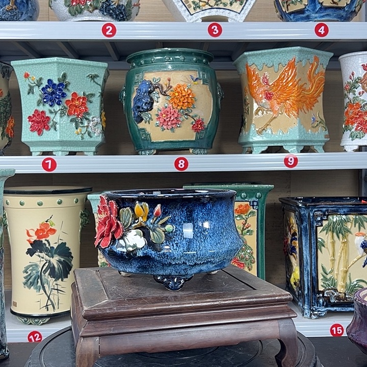 梦***溪正宗岭南石湾盆手工贴花盆