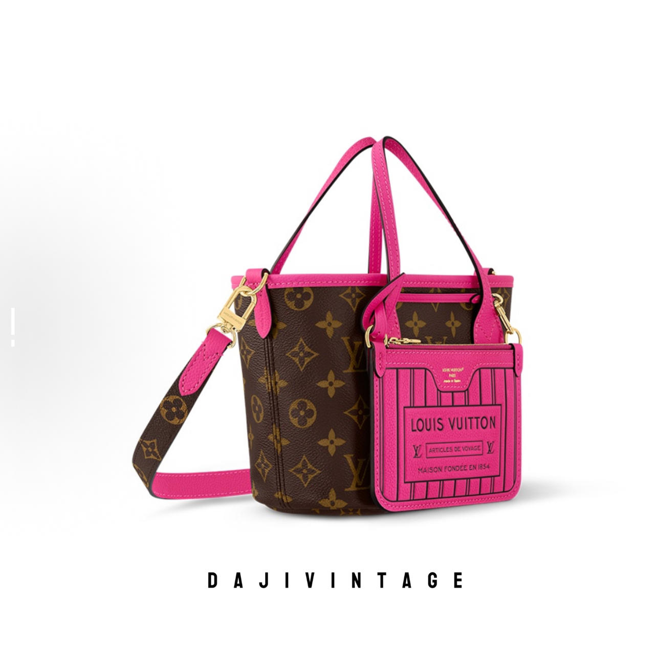 99新 LouisVuitton/路易威登 大吉中古/lv老花玫红色双面never fu