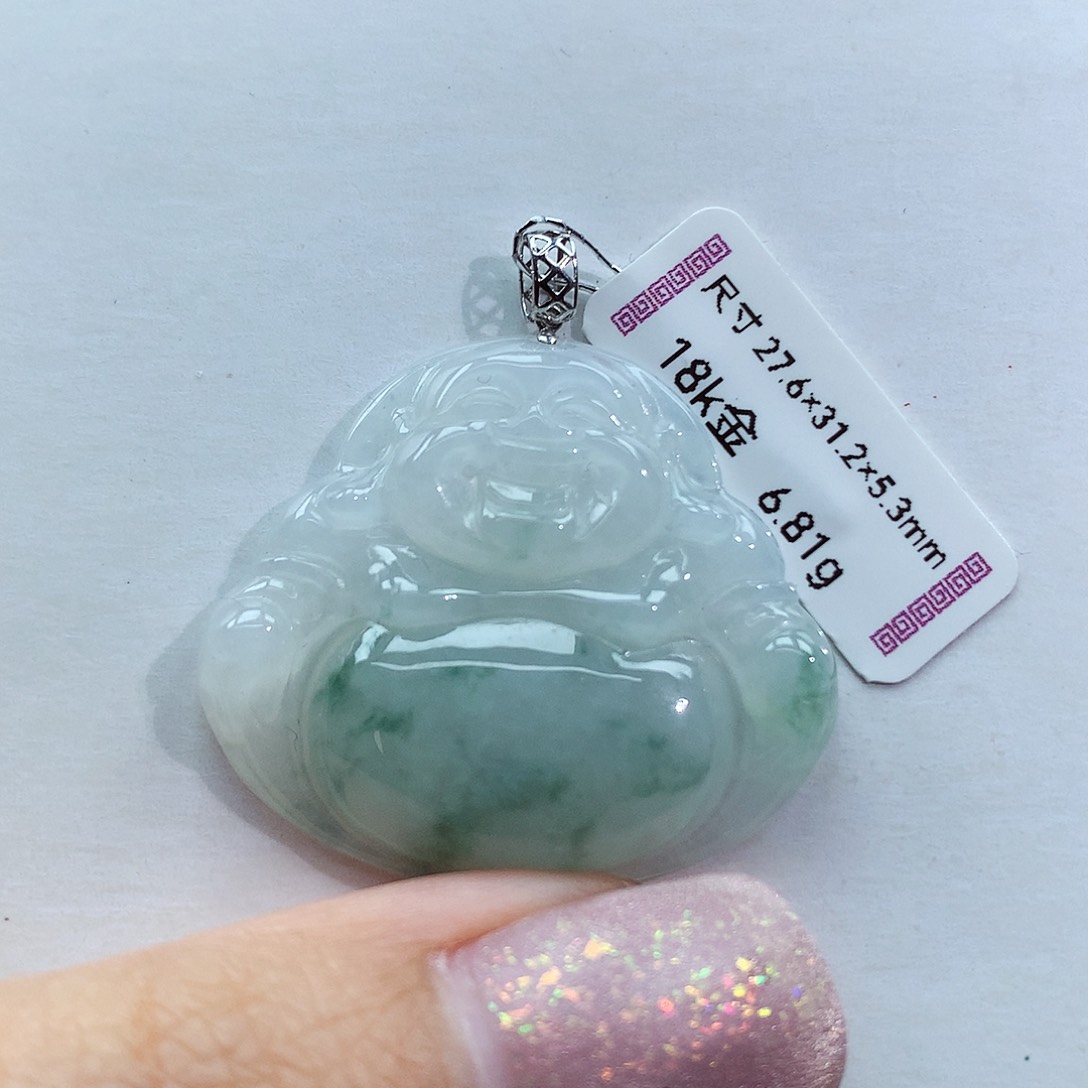 翡翠颈饰18K金镶嵌佛公