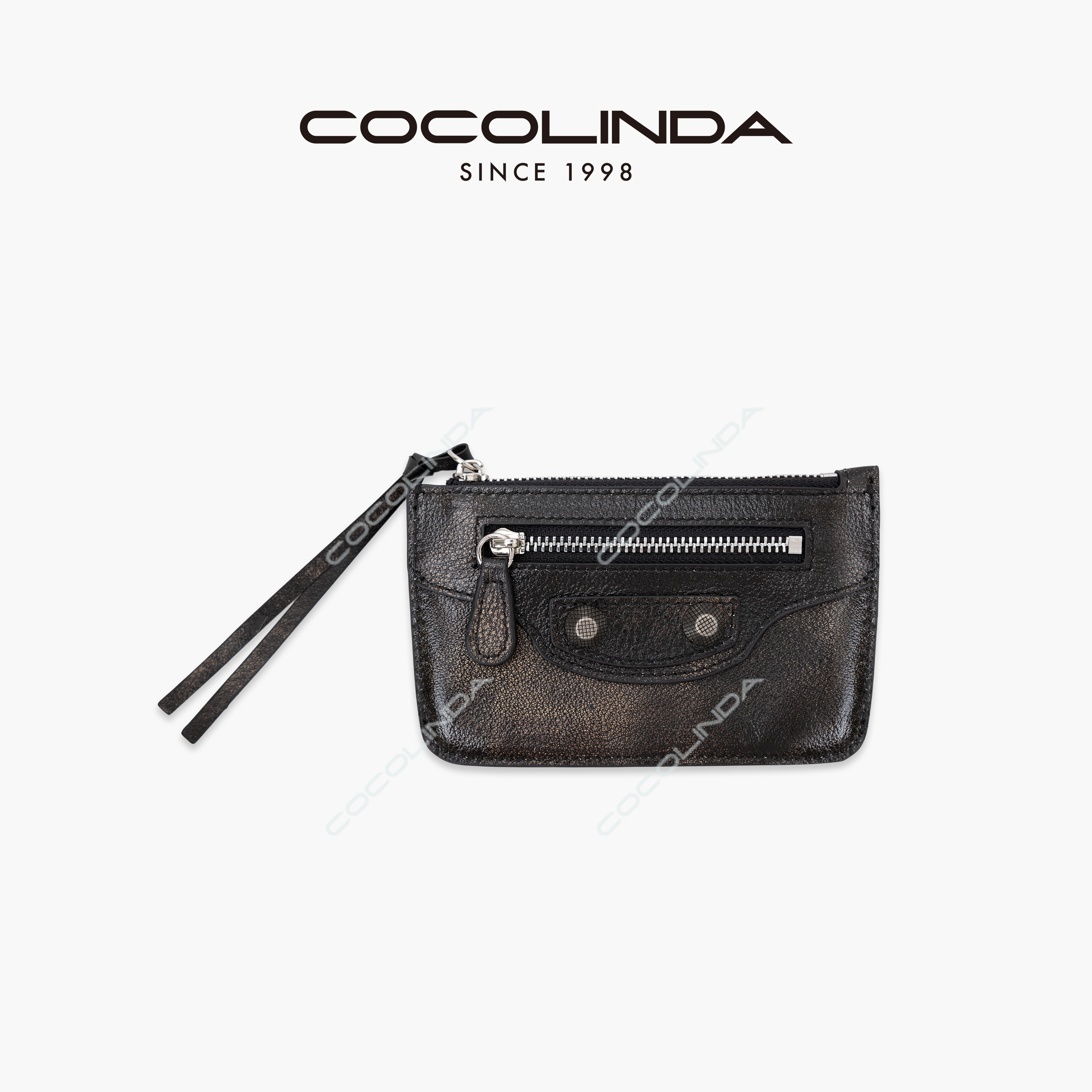 COCOLINDA | 头层牛皮个性零钱包卡包黑色真皮包腰复古B2737