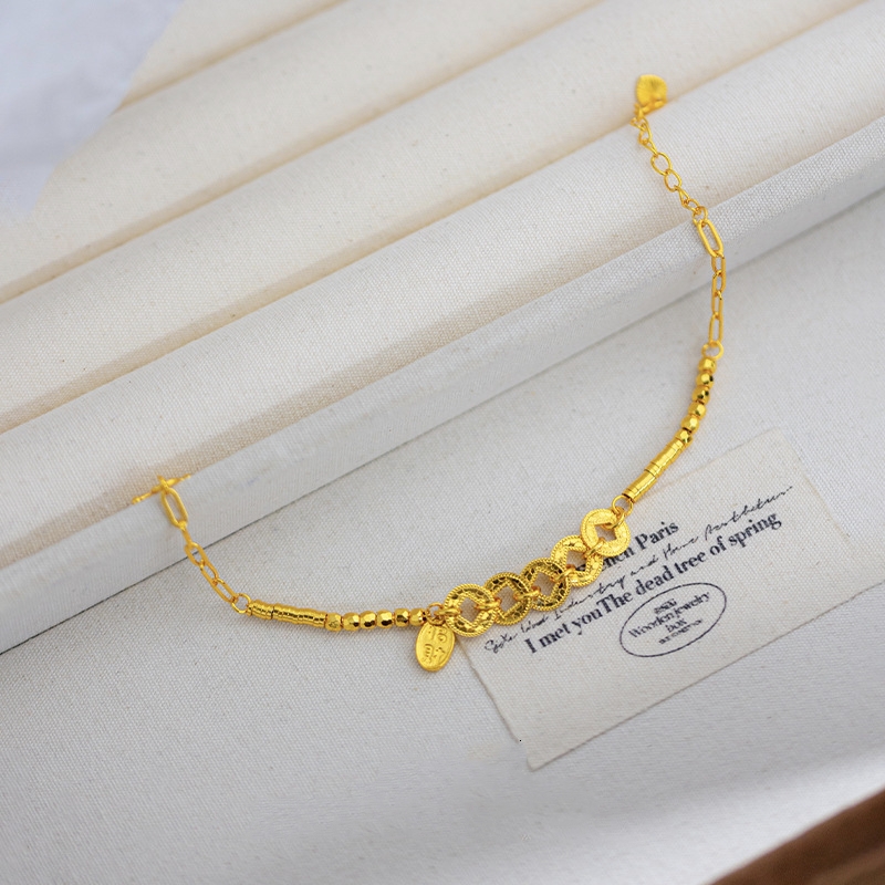 925银手链 五帝钱盘缠手串纳福招财（外层24K真金）