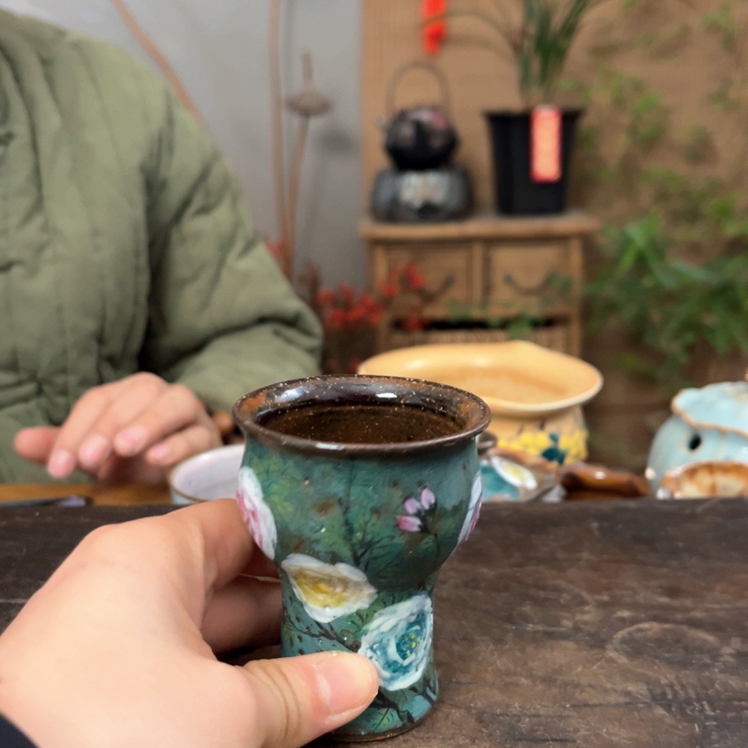 瓷片景德镇柴烧手绘杯