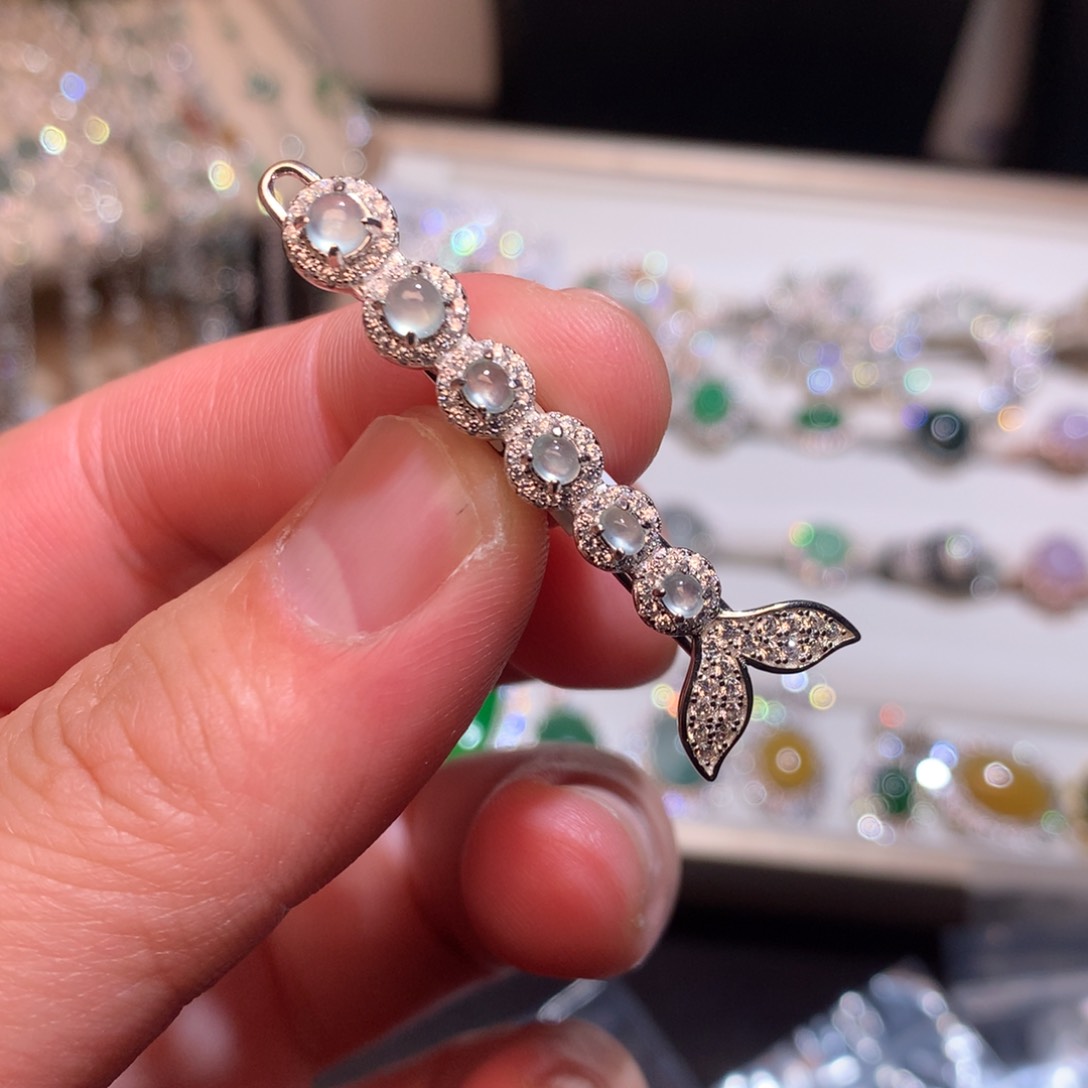 翡翠耳饰银S925镶嵌0040