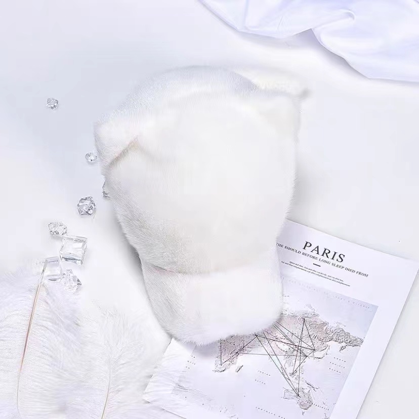 韩版时尚百搭水貂毛猫耳朵女士帽子秋冬季休闲加厚保暖鸭舌帽