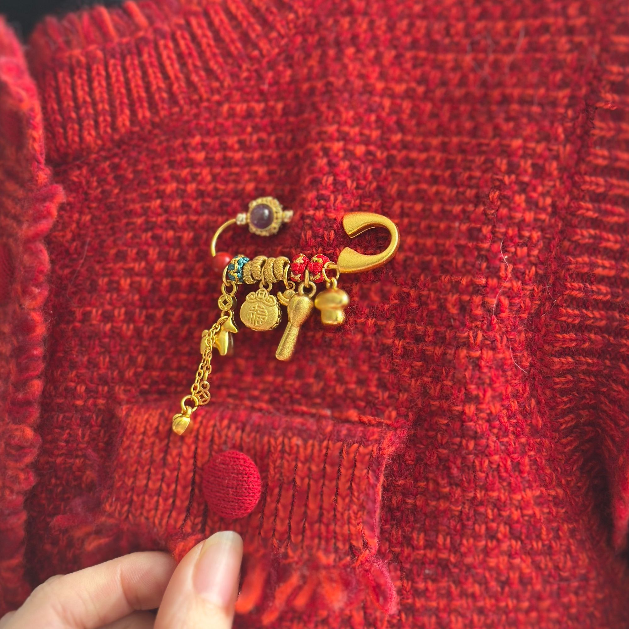 【心隅兴】马上富贵黄铜压惊别针节庆装饰挂件