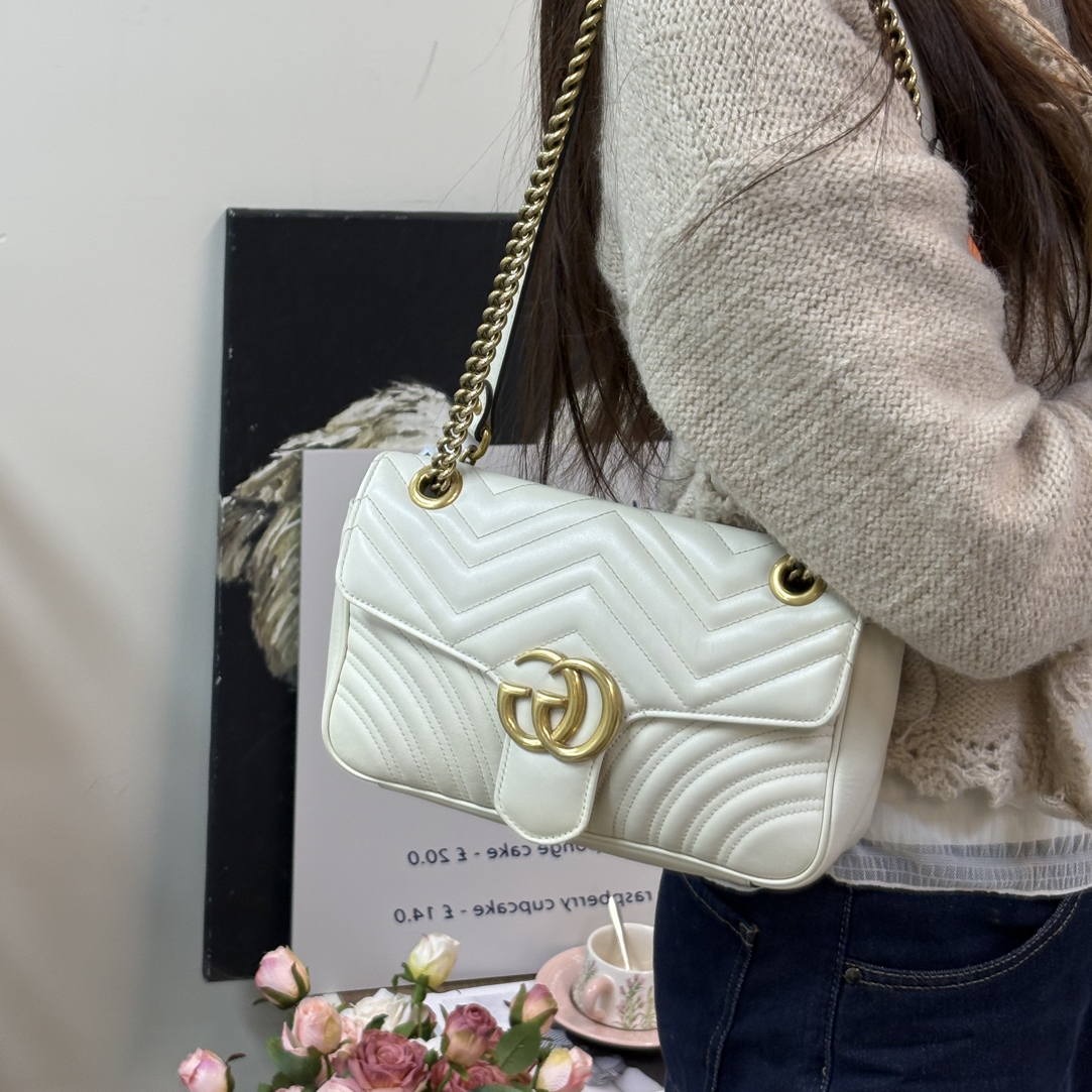 95新 GUCCI/古驰 白金马蒙链条包