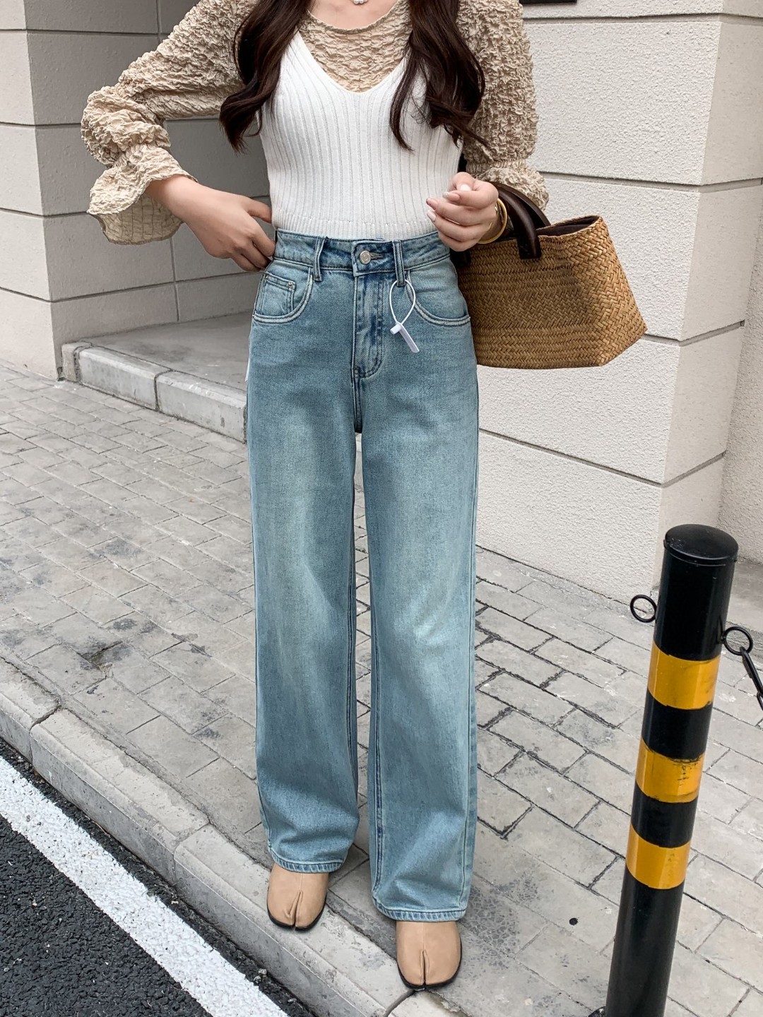  范范家【天丝牛仔】春款高弹窄版显瘦阔腿拖地裤5865