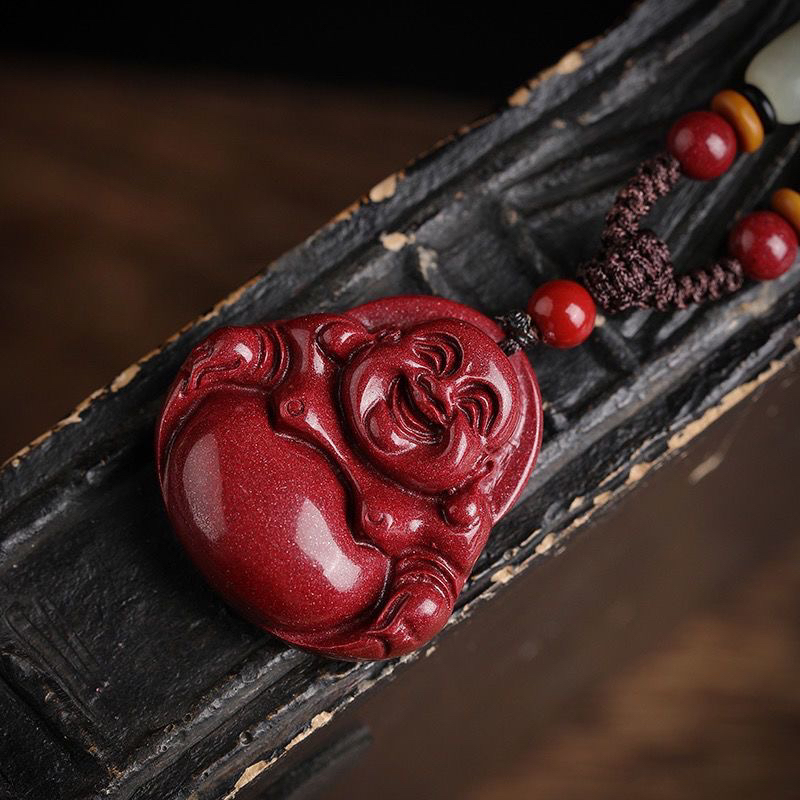 辰砂（处理）纯天然朱砂笑佛佛公弥勒佛挂件男女本命年项链真品朱砂