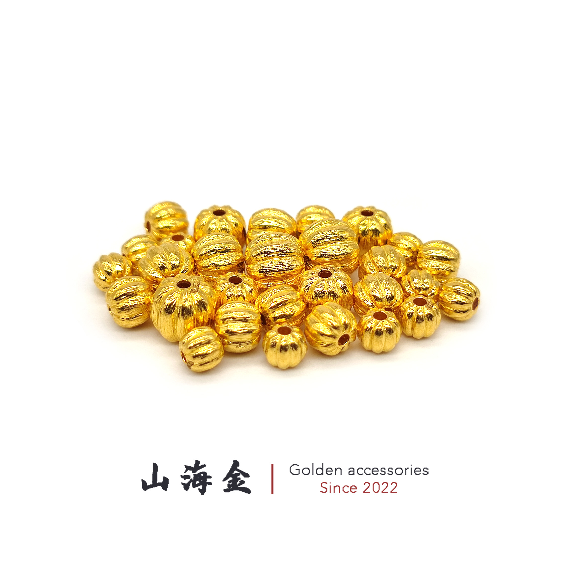 山海金 24K纯黄金999足金古法南瓜珠隔珠文玩手串佛珠DIY配饰