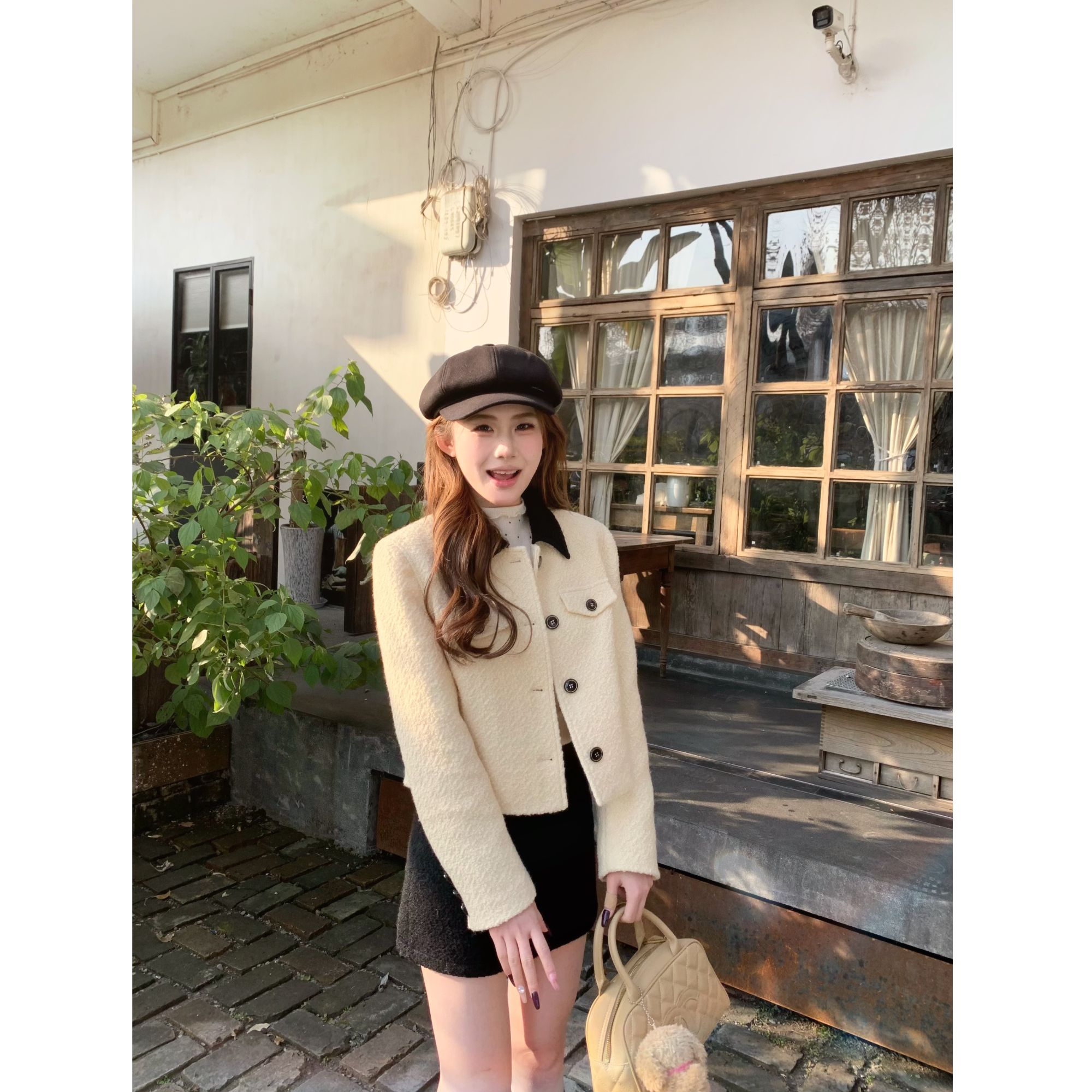 麻吉麻吉mochi【半裙】撞色领小香外套半裙女时尚百搭千金套装