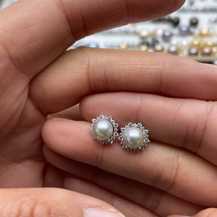 海水珍珠耳饰银S925镶嵌