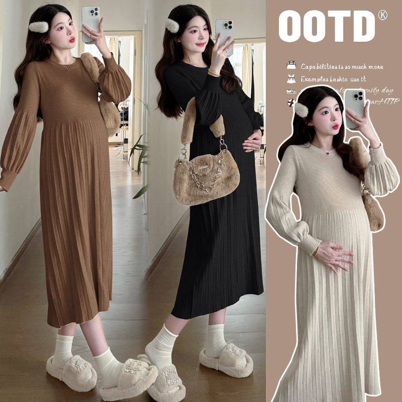 孕妇2025 秋冬显瘦时尚气质宽松针织外穿打底辣妈中长款孕妇裙