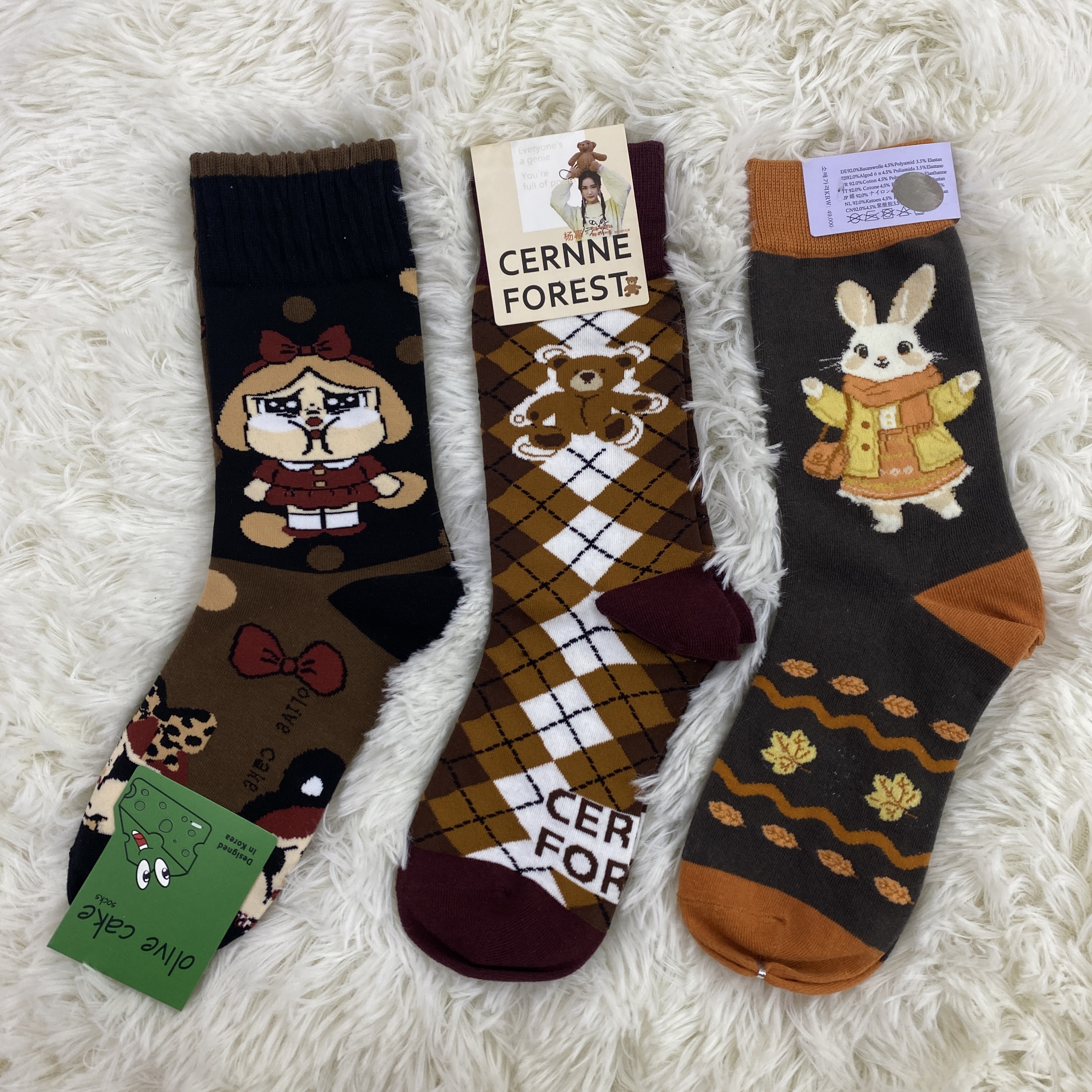 （福利三双）秋冬款棉袜透气卡通图案系列休闲运动风男女同款袜子63