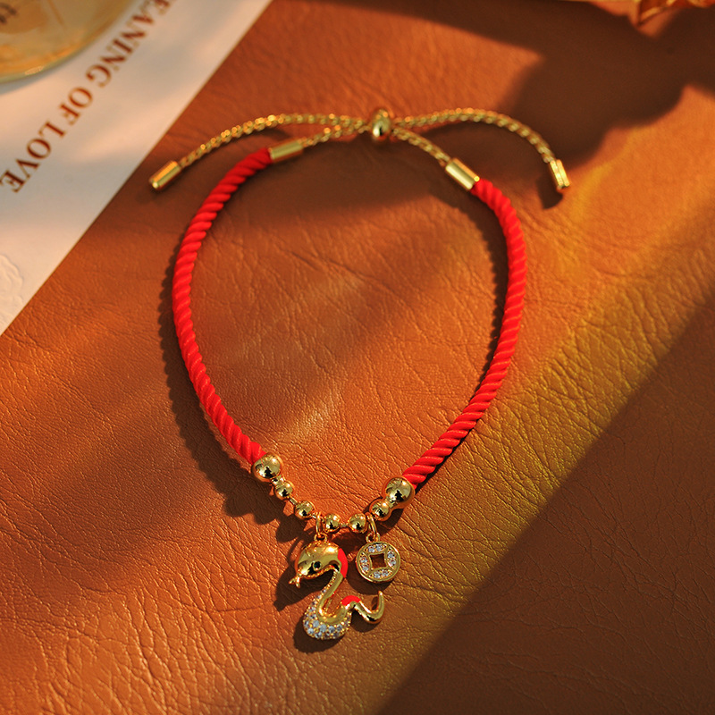 铜合金锆石手链 编织灵蛇招财红色手绳时尚百搭本命年蛇年手链