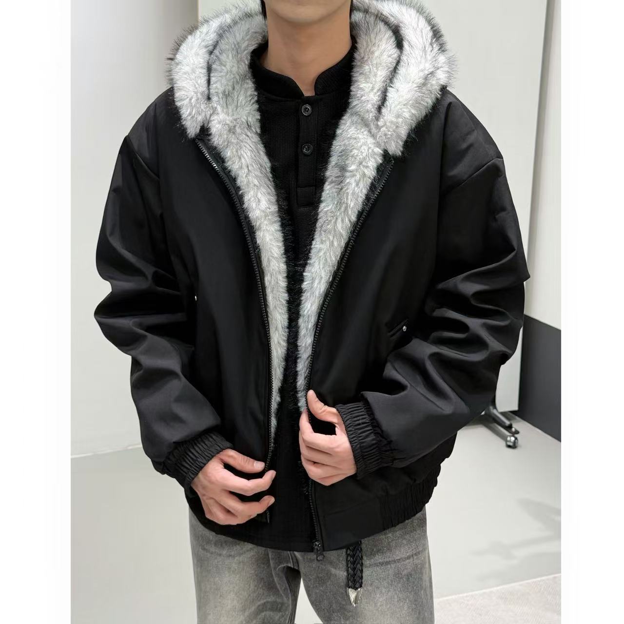 1200克三防面料短款版型狼王貂毛座山雕大毛领连帽棉衣装冬季外套