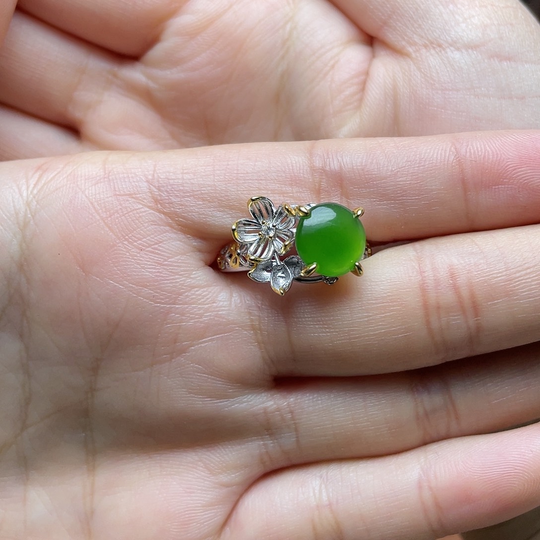 和田玉（碧玉）银S925镶嵌吊坠(赠链)戒指