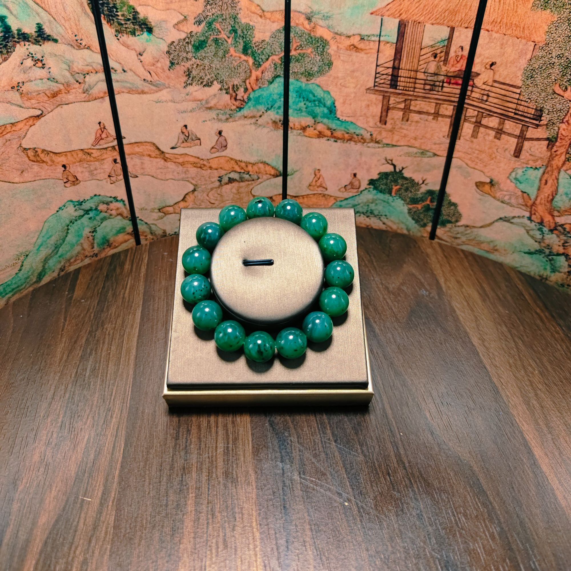 D和田玉碧玉圆珠手串（卡14）0068