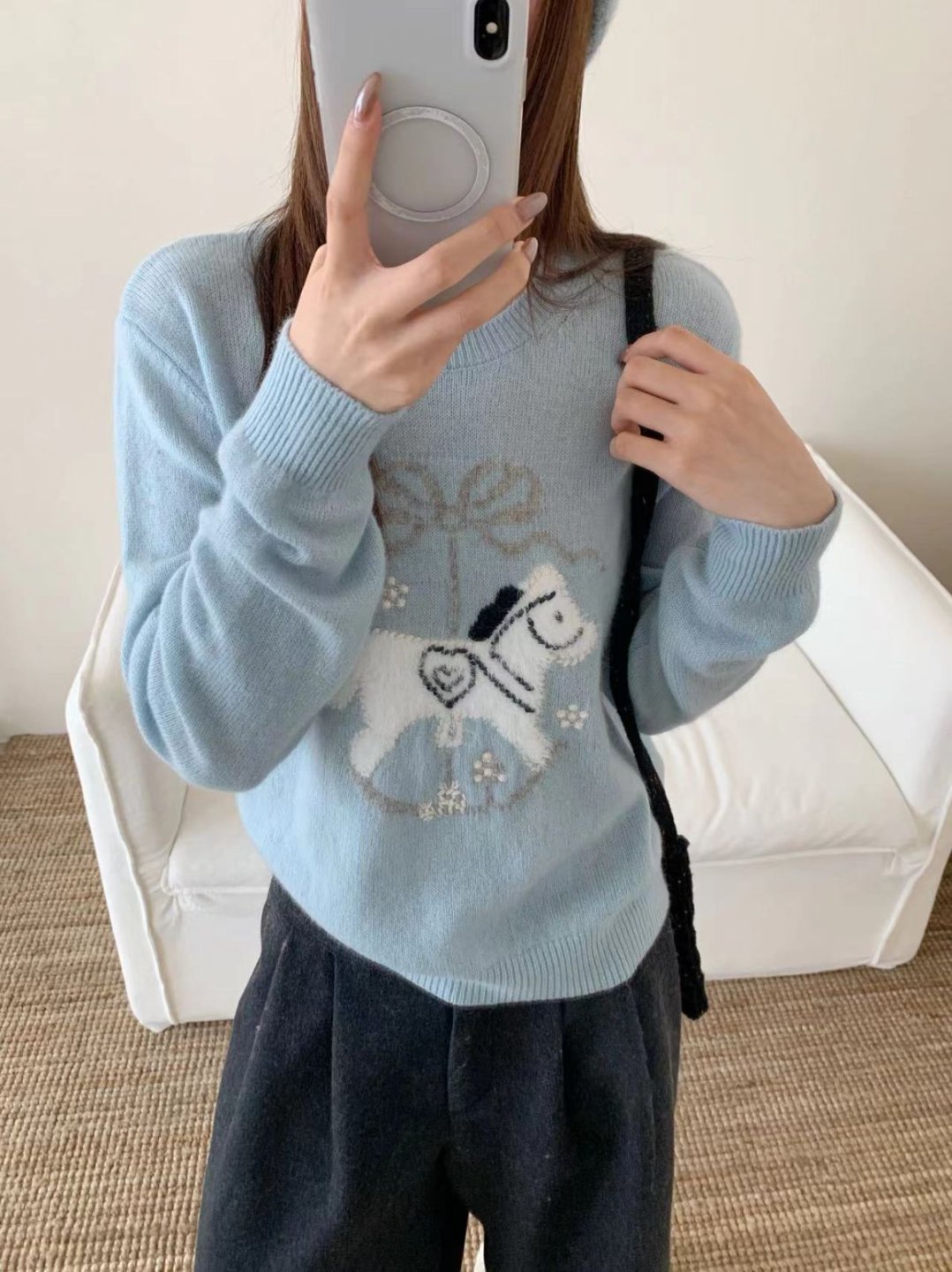 【素简.600113】秋冬新款百搭感藏羊绒重工木马女装上新针织衫