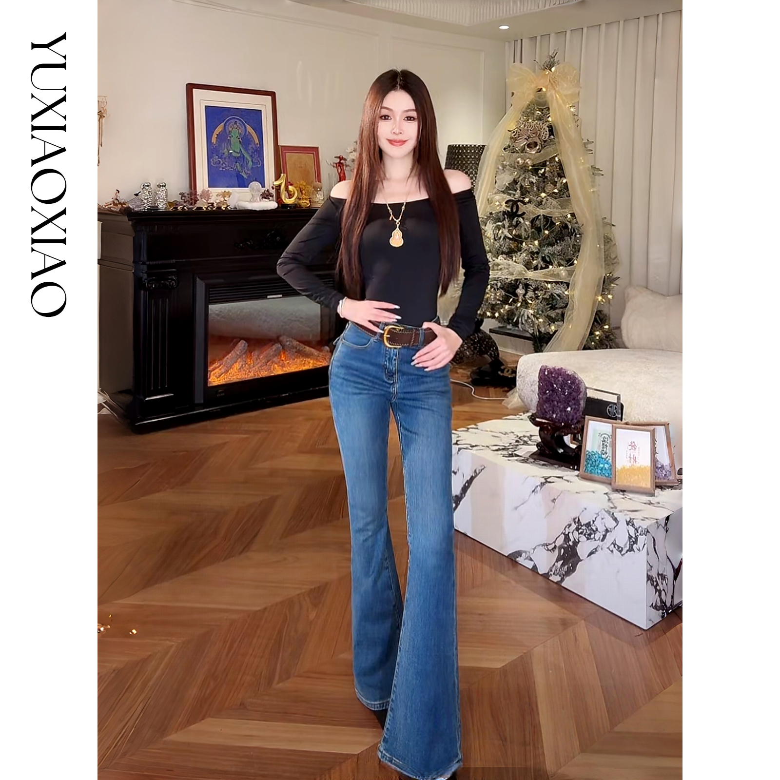 余潇潇【腔调腿精】100棉复古氛围感微喇牛仔裤配金属扣皮带