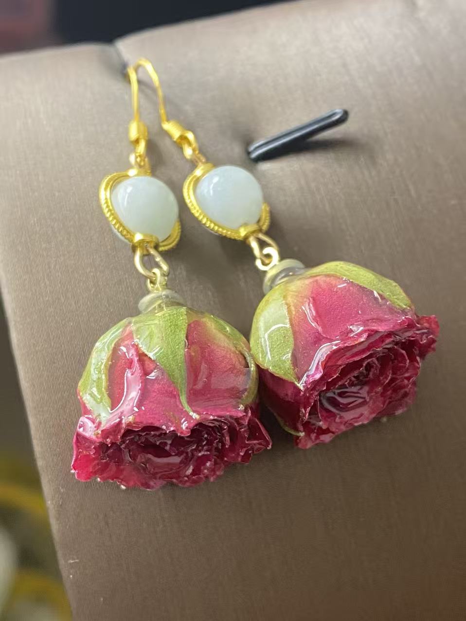 天然A货缅甸翡翠耳饰玫瑰耳饰