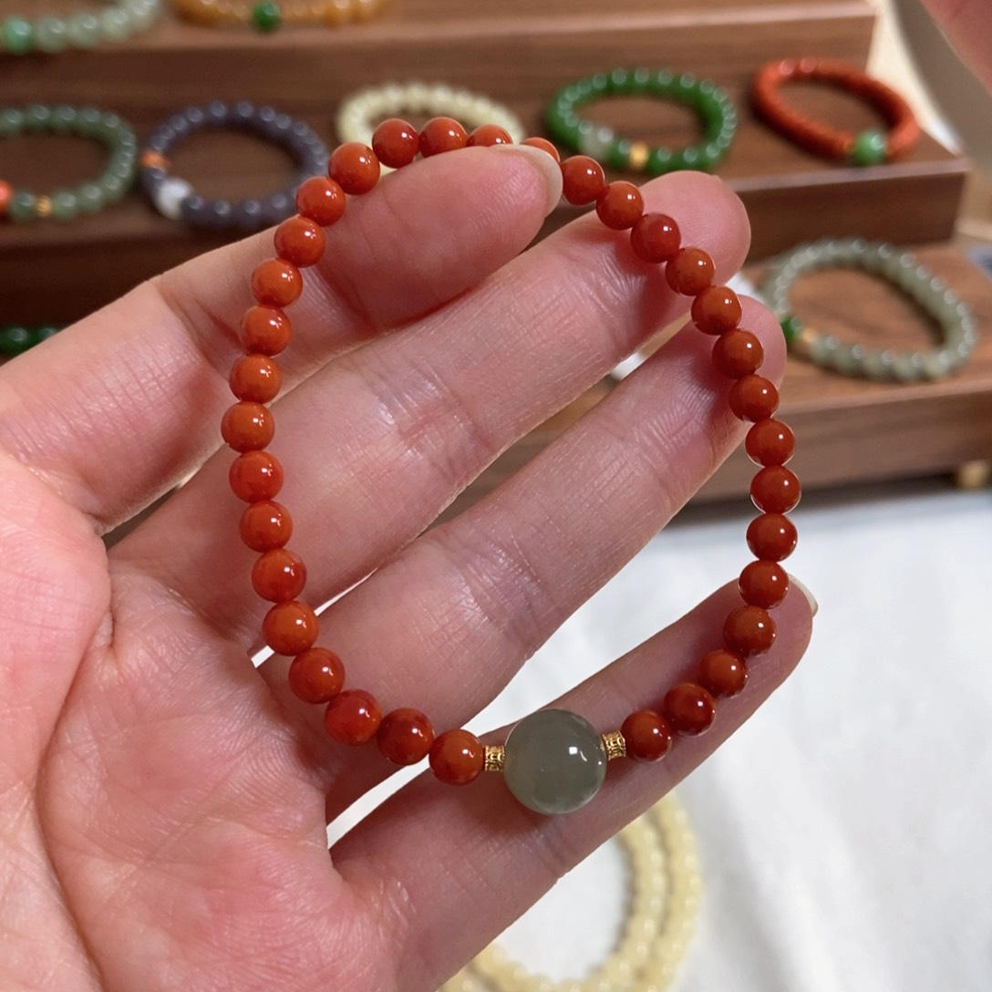 南红玛瑙手链银S925镶嵌5mm南红