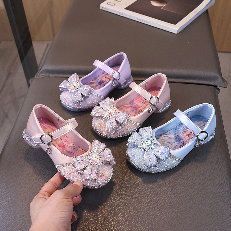 女童鞋子2025春秋季新款儿童水晶鞋爱莎公主鞋女孩单鞋高跟小皮鞋