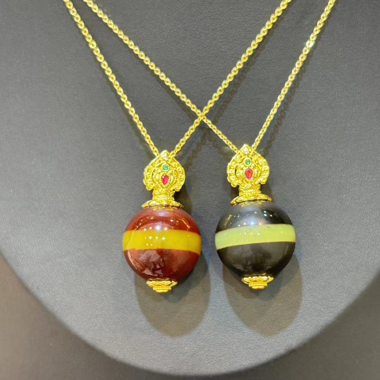 y2207-国风气质款一线棕红圆珠项链-赠礼盒