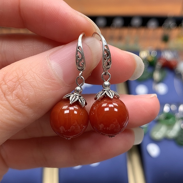 玛瑙/玉髓银S925镶嵌耳环12左右