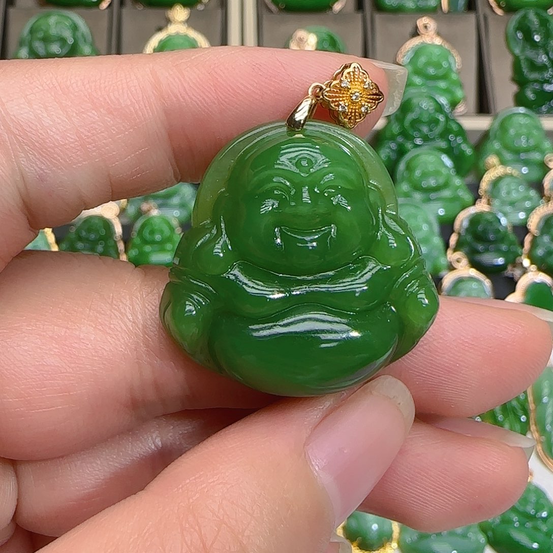 和田玉（碧玉）吊坠(不含链)18K金镶嵌