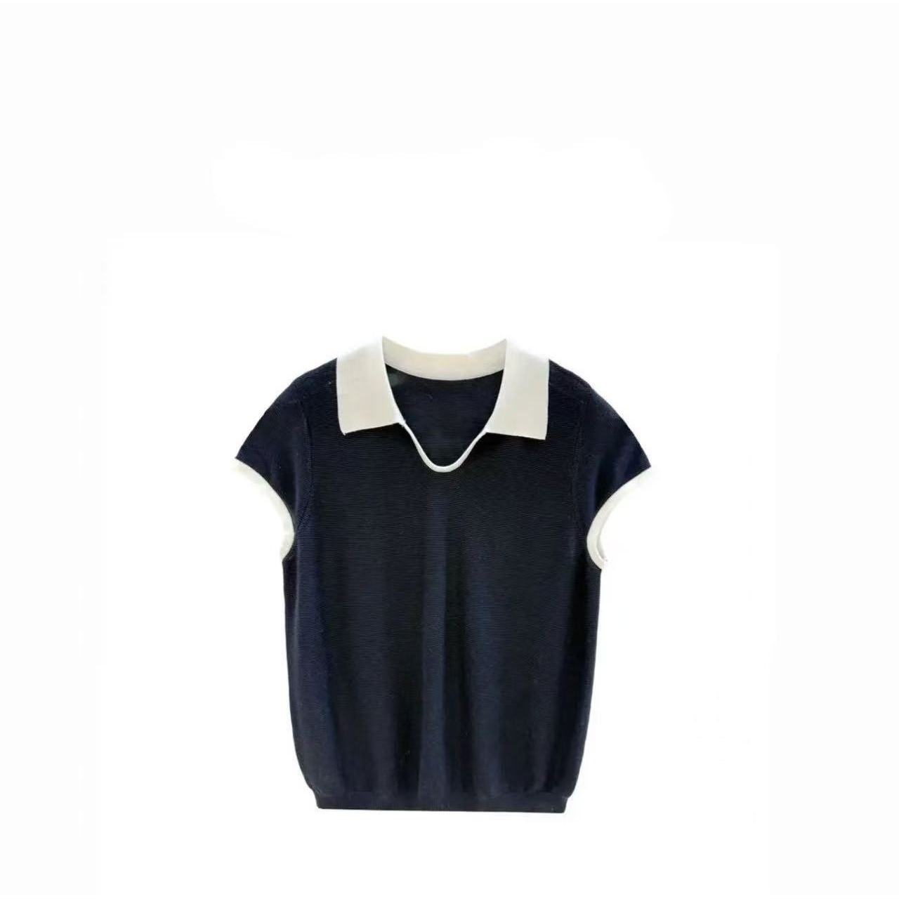 POLO领拼色针织衫减龄时尚翻领T恤百搭夏季上衣866