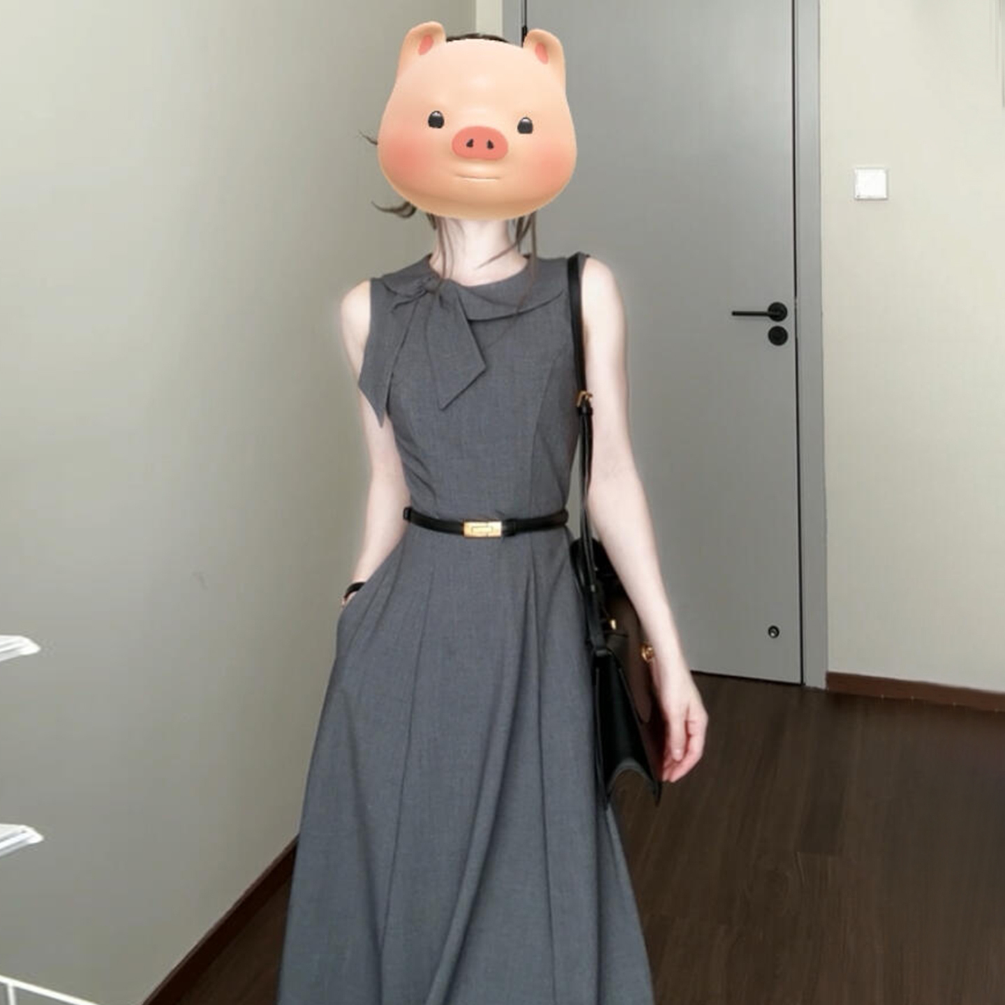 【现货+运补】灰色无袖背心连衣裙子女装夏季新款巨好看收腰裙4217