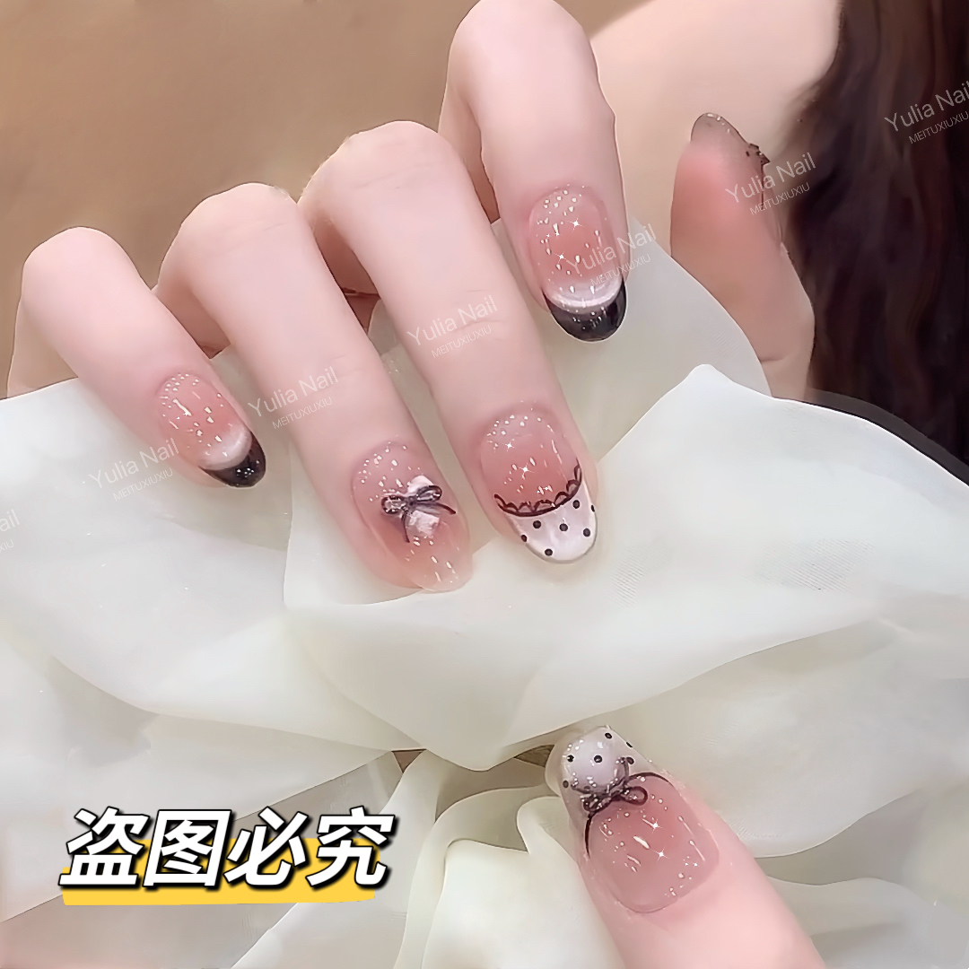 【波点蕾丝】纯手工春夏法式猫眼经典百搭款腮红精致穿戴甲