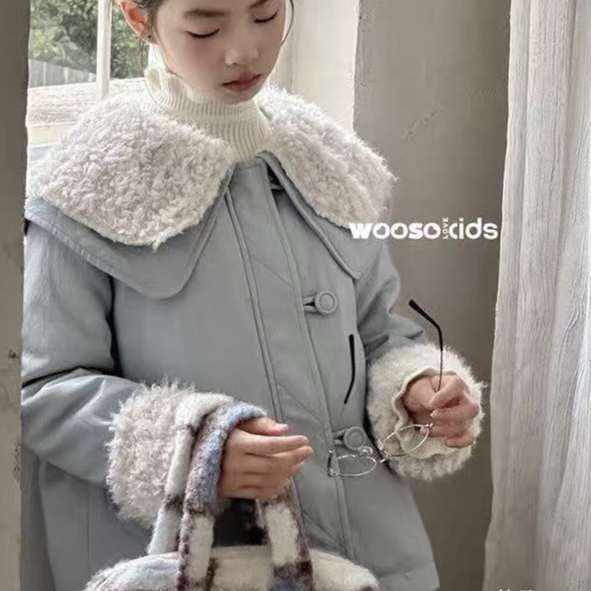 80后大叔儿童女童毛领软皮衣