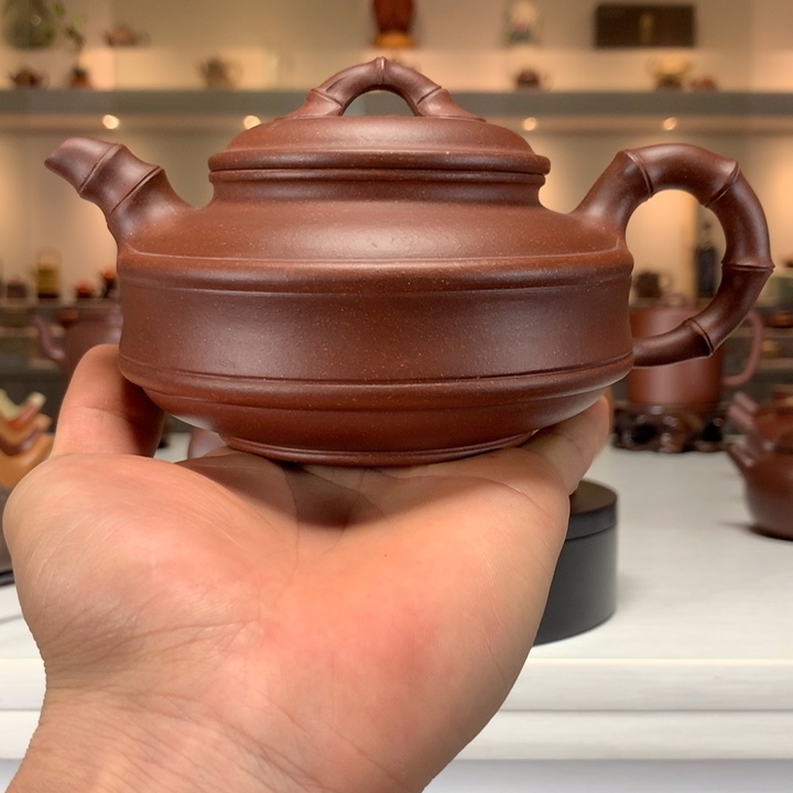 紫砂茶壶双线竹鼓壶