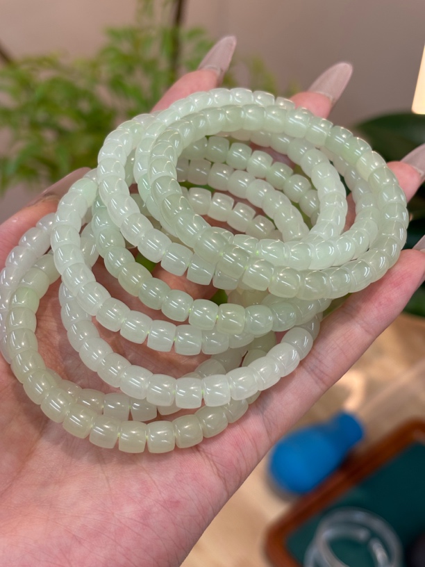 081502wm 和田玉青海料直切手串 约6-7mm 多样性发其一