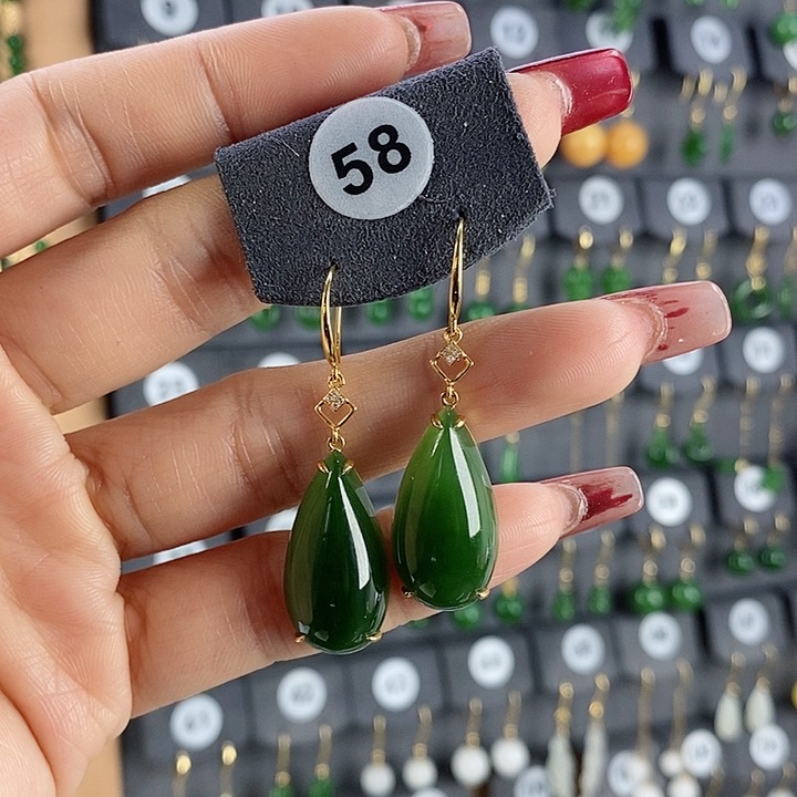 和田玉耳饰18K金镶嵌