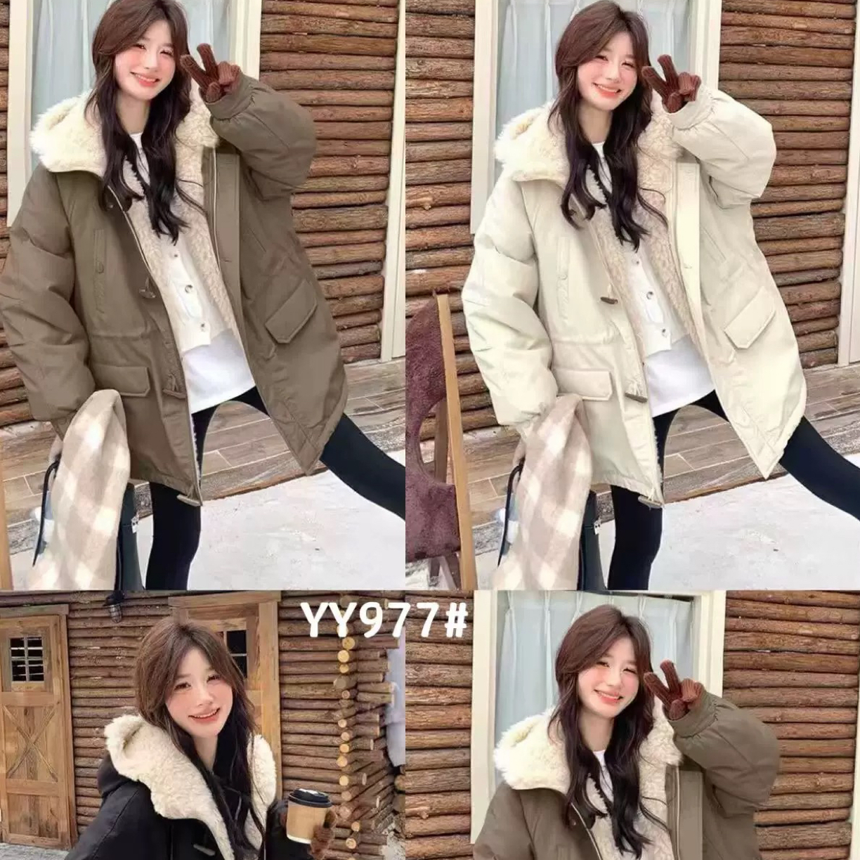 1377韩版巨好看牛角扣收腰毛毛加厚派克外套c5-2-1