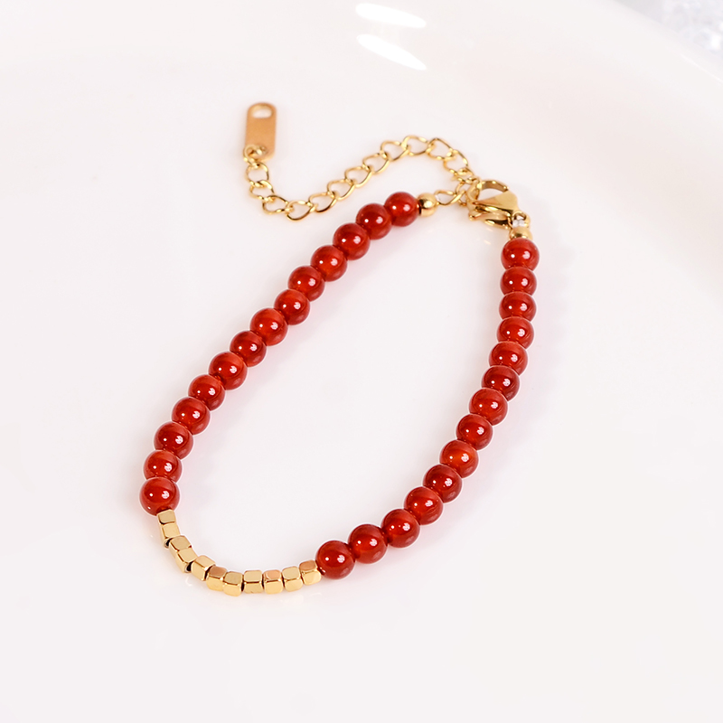 钛钢手链 红色小方糖手链女本命年小众设计感高级手串手饰不褪色