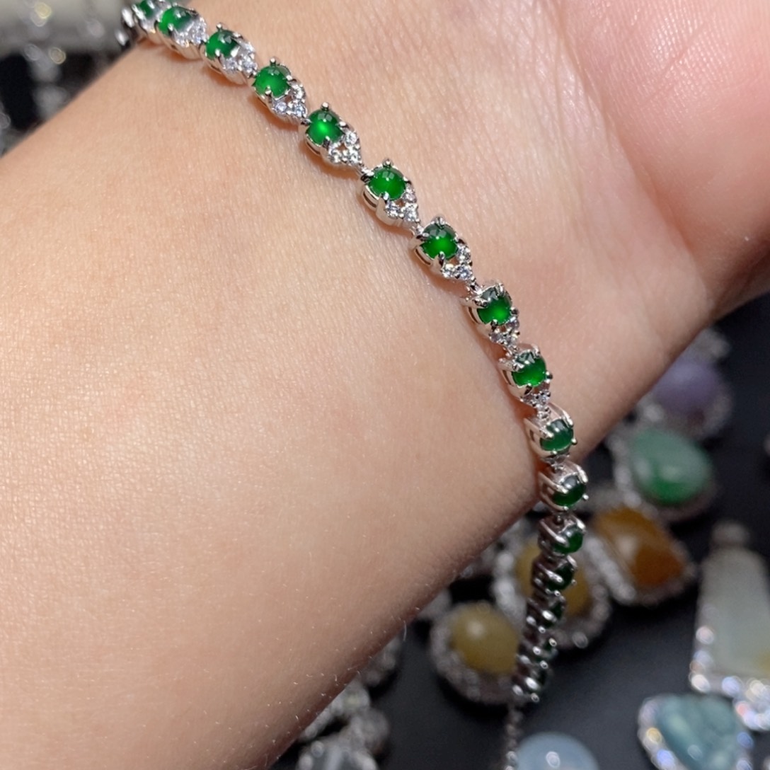翡翠手链银S925镶嵌bjk o