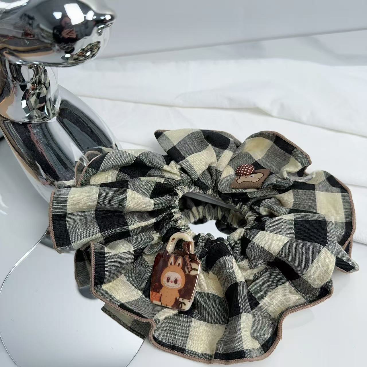 韩系原单拉布布格子发圈FQ6007