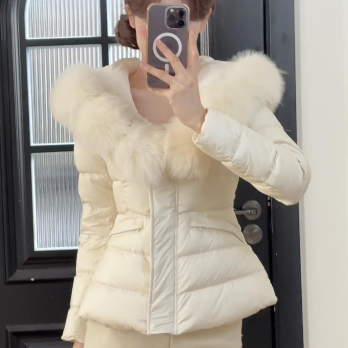 小小仟 [温柔天菜]减龄可拆卸定染狐狸毛 90白鸭绒收腰羽绒服
