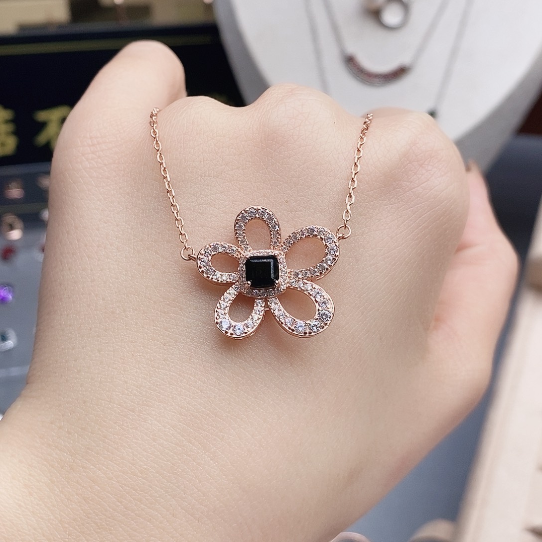 银S925镶嵌碧玺颈饰吊坠