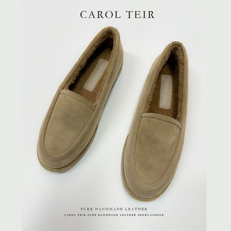 CTr 香'秋冬泰迪羊羔毛牛麂皮2025『毛毛乐福鞋』圆头 保暖防滑女鞋