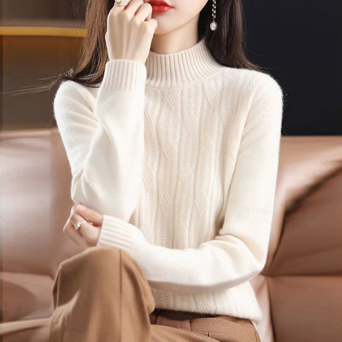  2025秋冬新款半高领羊毛衫毛衣女加厚保暖时尚针织衫套头打底衫